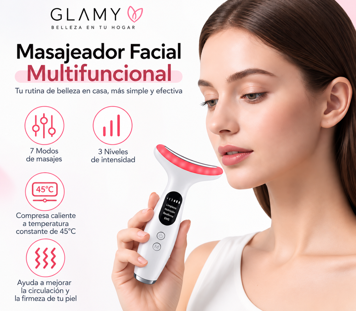Masajeador Facial 7 Colores LED + EMS